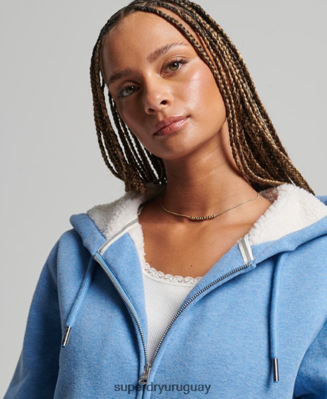 uy Superdry mujer sudadera con cremallera y forro de borreguito esencial azul DT2N8Z5750 ropa