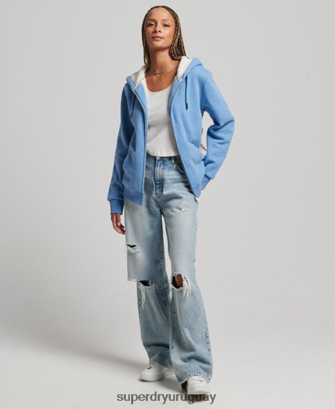 uy Superdry mujer sudadera con cremallera y forro de borreguito esencial azul DT2N8Z5750 ropa