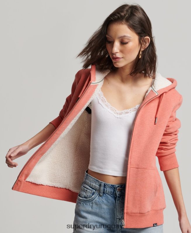 uy Superdry mujer sudadera con cremallera y forro de borreguito esencial coral DT2N8Z5767 ropa