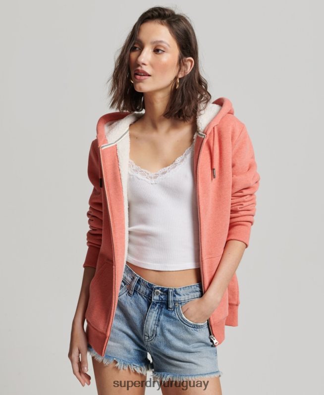uy Superdry mujer sudadera con cremallera y forro de borreguito esencial coral DT2N8Z5767 ropa