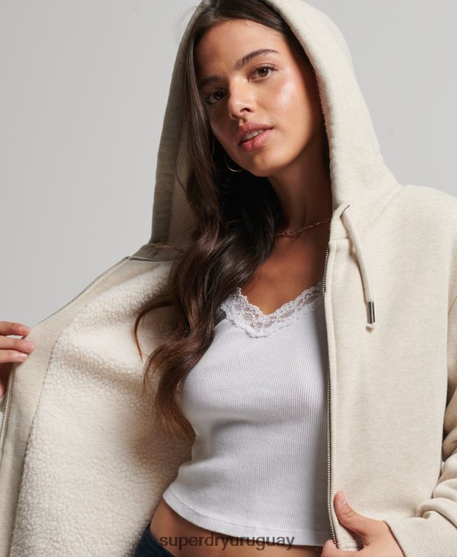 uy Superdry mujer sudadera con cremallera y forro de borreguito esencial crema DT2N8Z5743 ropa