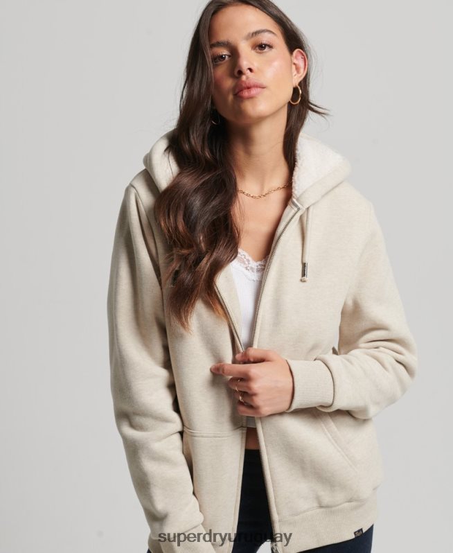 uy Superdry mujer sudadera con cremallera y forro de borreguito esencial crema DT2N8Z5743 ropa