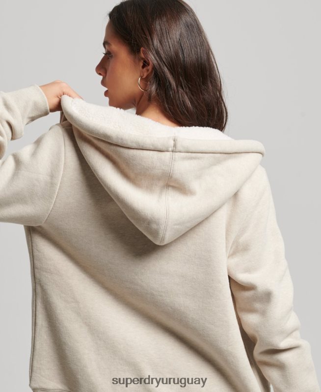 uy Superdry mujer sudadera con cremallera y forro de borreguito esencial crema DT2N8Z5743 ropa