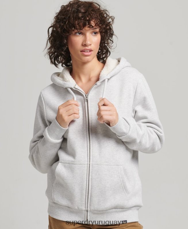 uy Superdry mujer sudadera con cremallera y forro de borreguito esencial gris claro DT2N8Z5752 ropa