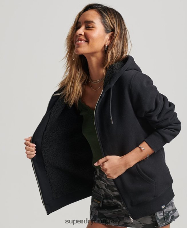 uy Superdry mujer sudadera con cremallera y forro de borreguito esencial negro DT2N8Z5741 ropa