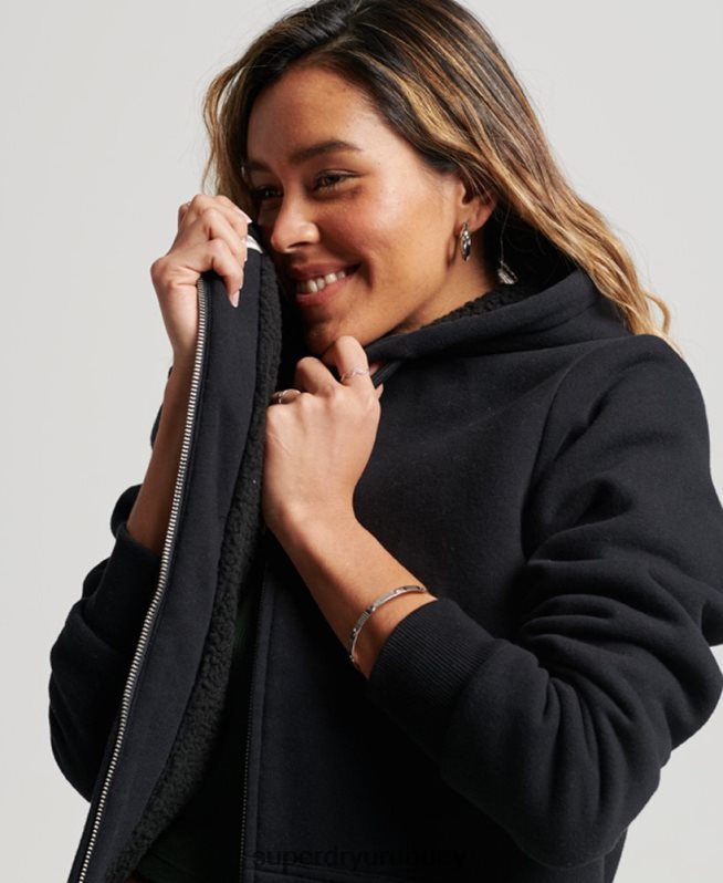 uy Superdry mujer sudadera con cremallera y forro de borreguito esencial negro DT2N8Z5741 ropa