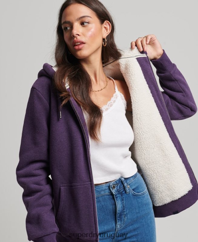 uy Superdry mujer sudadera con cremallera y forro de borreguito esencial púrpura DT2N8Z5818 ropa
