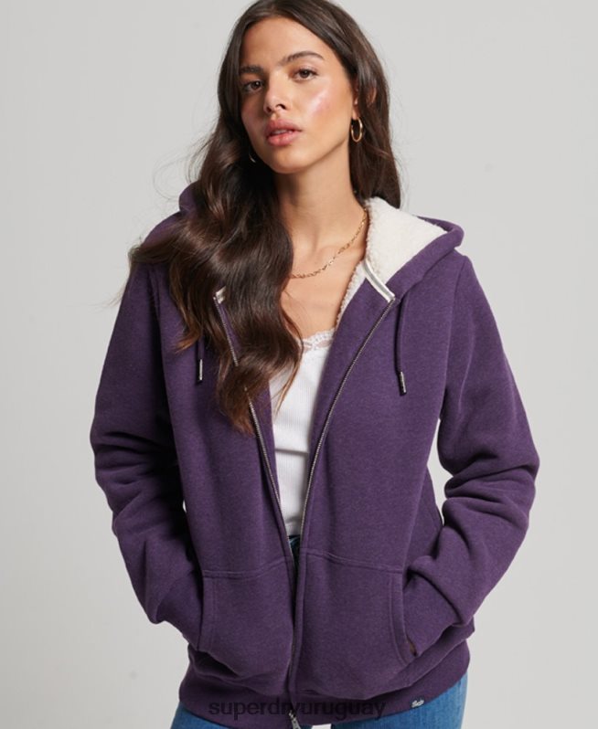 uy Superdry mujer sudadera con cremallera y forro de borreguito esencial púrpura DT2N8Z5818 ropa