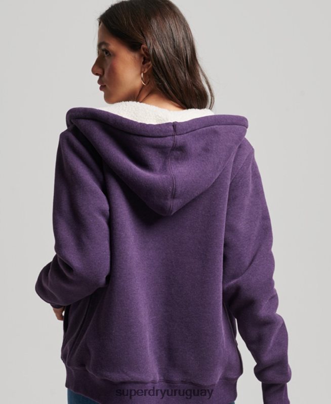 uy Superdry mujer sudadera con cremallera y forro de borreguito esencial púrpura DT2N8Z5818 ropa