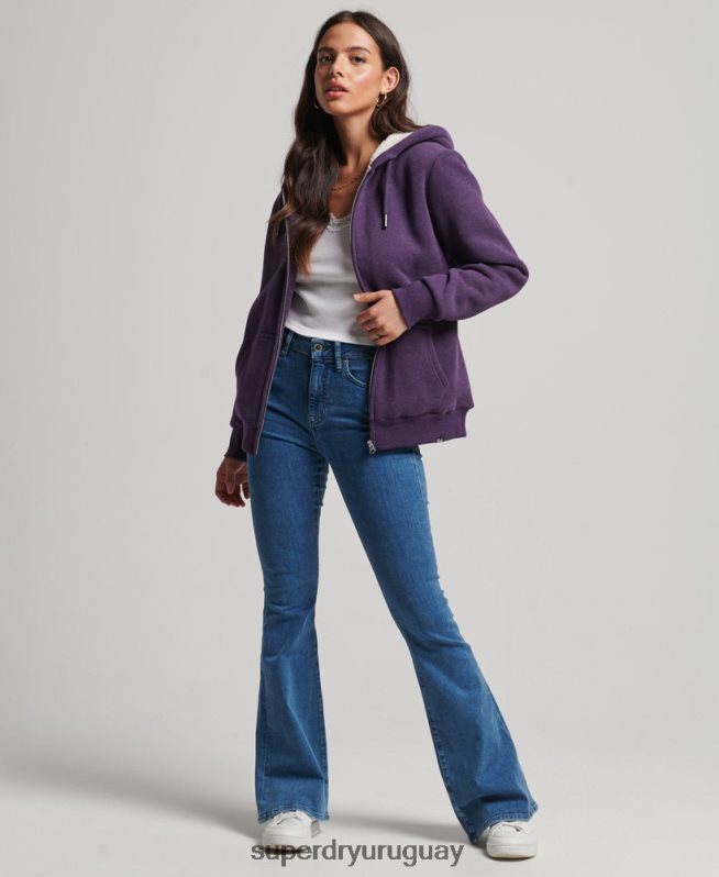 uy Superdry mujer sudadera con cremallera y forro de borreguito esencial púrpura DT2N8Z5818 ropa