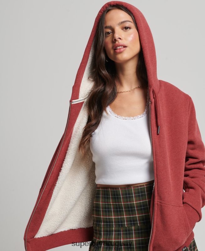 uy Superdry mujer sudadera con cremallera y forro de borreguito esencial rojo DT2N8Z5779 ropa