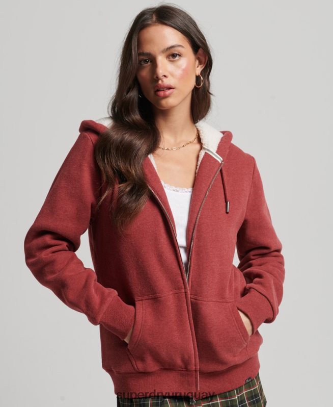 uy Superdry mujer sudadera con cremallera y forro de borreguito esencial rojo DT2N8Z5779 ropa