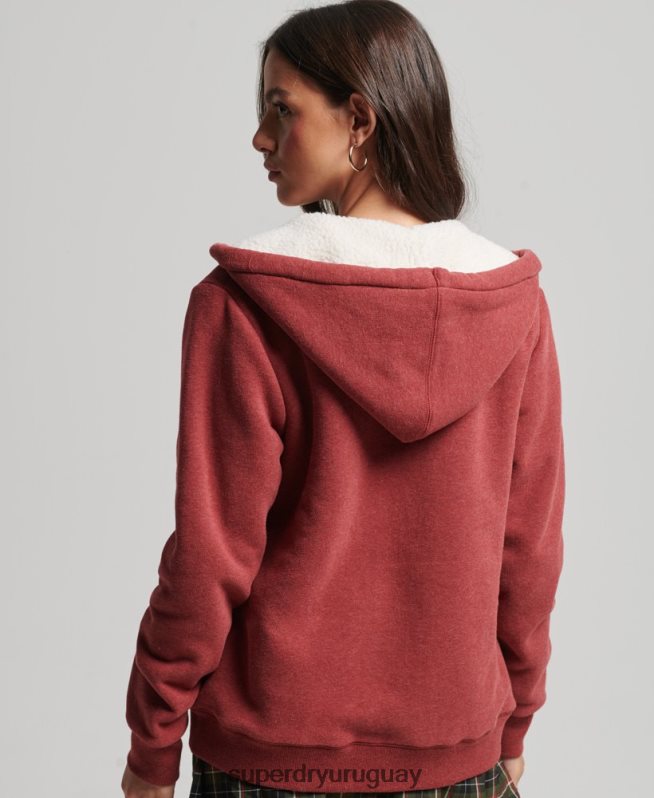 uy Superdry mujer sudadera con cremallera y forro de borreguito esencial rojo DT2N8Z5779 ropa