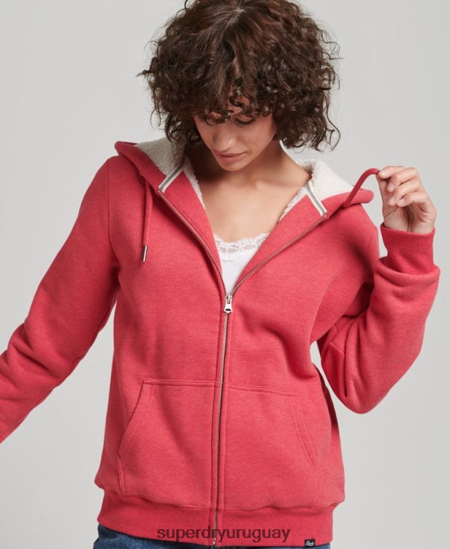 uy Superdry mujer sudadera con cremallera y forro de borreguito esencial rojo DT2N8Z5842 ropa