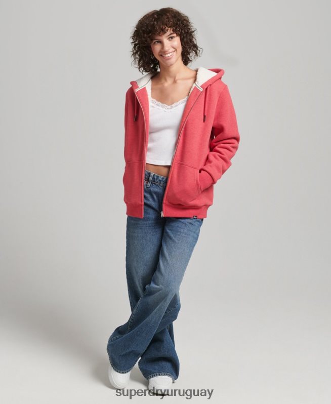 uy Superdry mujer sudadera con cremallera y forro de borreguito esencial rojo DT2N8Z5842 ropa
