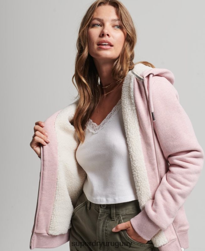 uy Superdry mujer sudadera con cremallera y forro de borreguito esencial rosa DT2N8Z5745 ropa