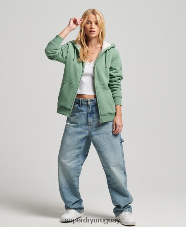 uy Superdry mujer sudadera con cremallera y forro de borreguito esencial verde DT2N8Z5742 ropa