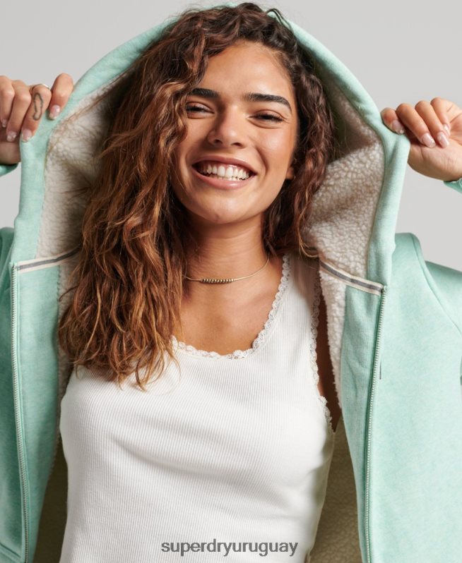 uy Superdry mujer sudadera con cremallera y forro de borreguito esencial verde DT2N8Z5757 ropa