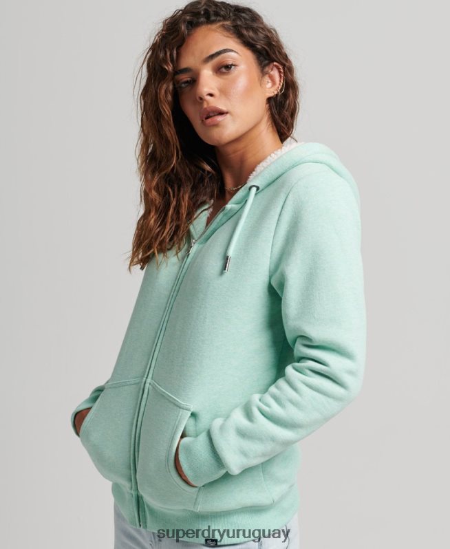 uy Superdry mujer sudadera con cremallera y forro de borreguito esencial verde DT2N8Z5757 ropa