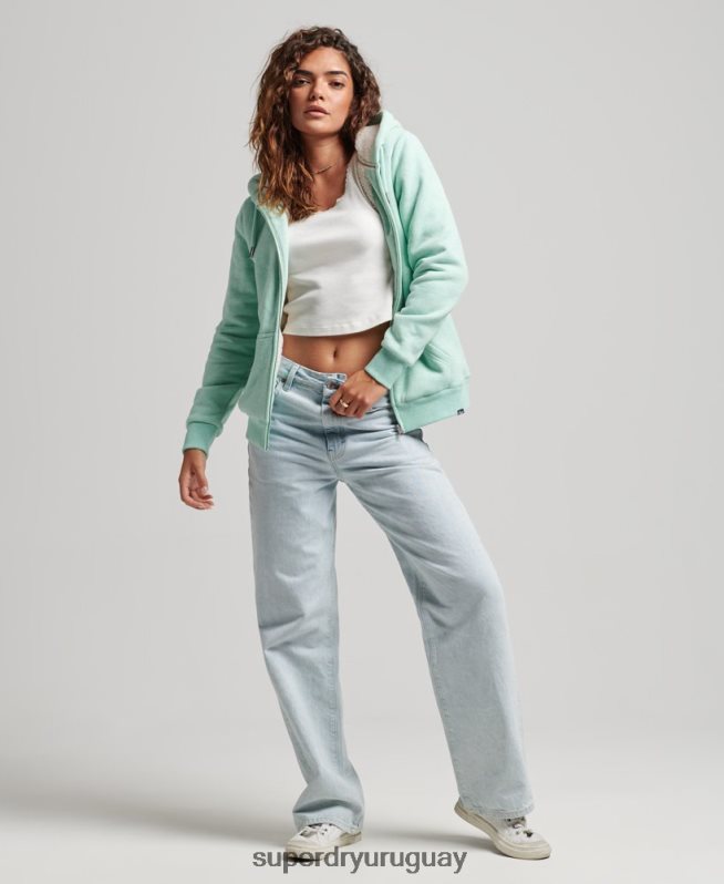 uy Superdry mujer sudadera con cremallera y forro de borreguito esencial verde DT2N8Z5757 ropa