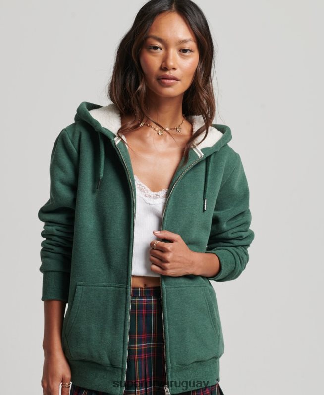 uy Superdry mujer sudadera con cremallera y forro de borreguito esencial verde DT2N8Z5782 ropa