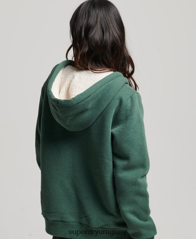uy Superdry mujer sudadera con cremallera y forro de borreguito esencial verde DT2N8Z5782 ropa