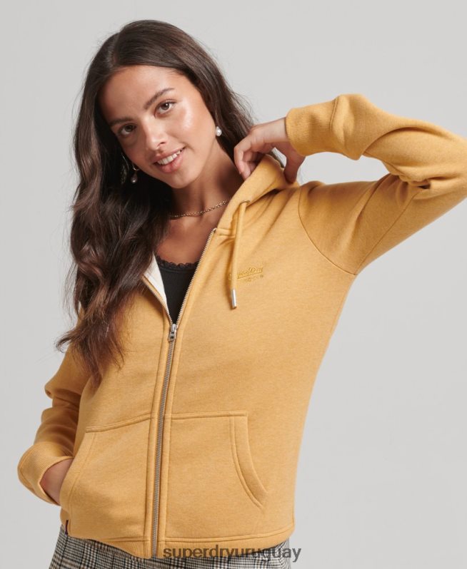 uy Superdry mujer sudadera con cremallera y logo Essential de algodón orgánico amarillo DT2N8Z3343 ropa