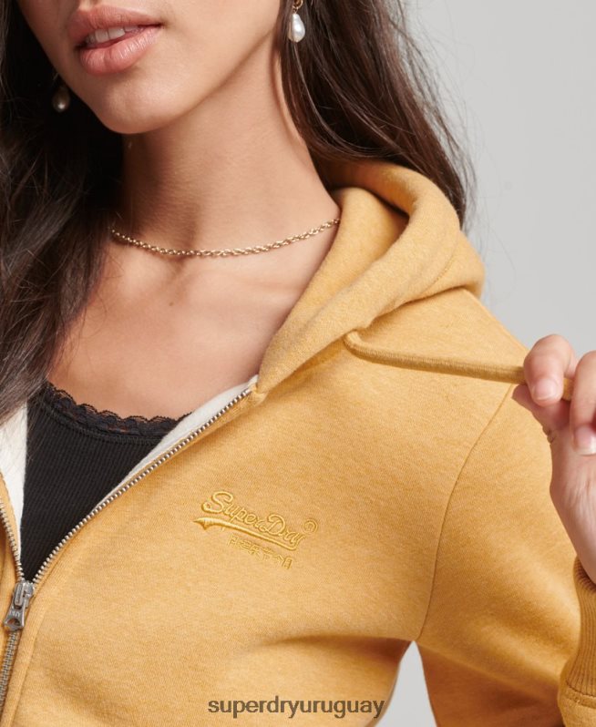 uy Superdry mujer sudadera con cremallera y logo Essential de algodón orgánico amarillo DT2N8Z3343 ropa