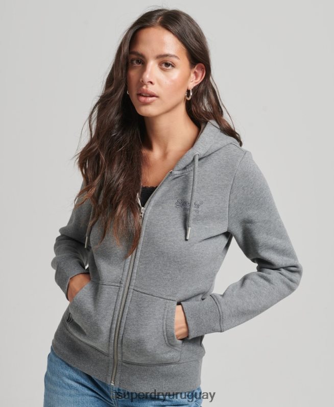 uy Superdry mujer sudadera con cremallera y logo Essential de algodón orgánico gris DT2N8Z3303 ropa