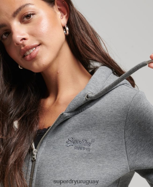 uy Superdry mujer sudadera con cremallera y logo Essential de algodón orgánico gris DT2N8Z3303 ropa