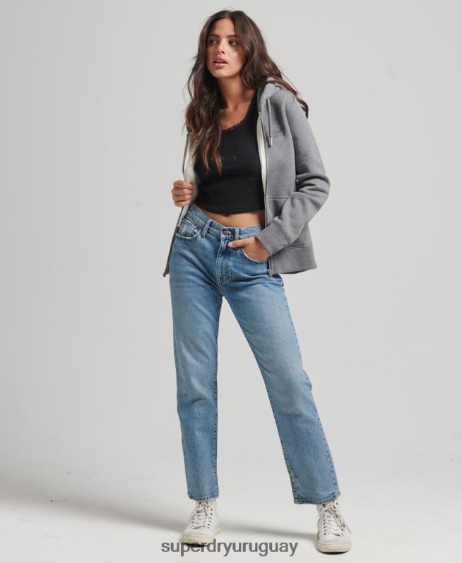 uy Superdry mujer sudadera con cremallera y logo Essential de algodón orgánico gris DT2N8Z3303 ropa