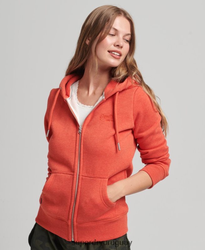 uy Superdry mujer sudadera con cremallera y logo Essential de algodón orgánico naranja DT2N8Z5744 ropa