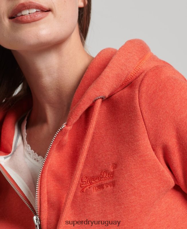uy Superdry mujer sudadera con cremallera y logo Essential de algodón orgánico naranja DT2N8Z5744 ropa