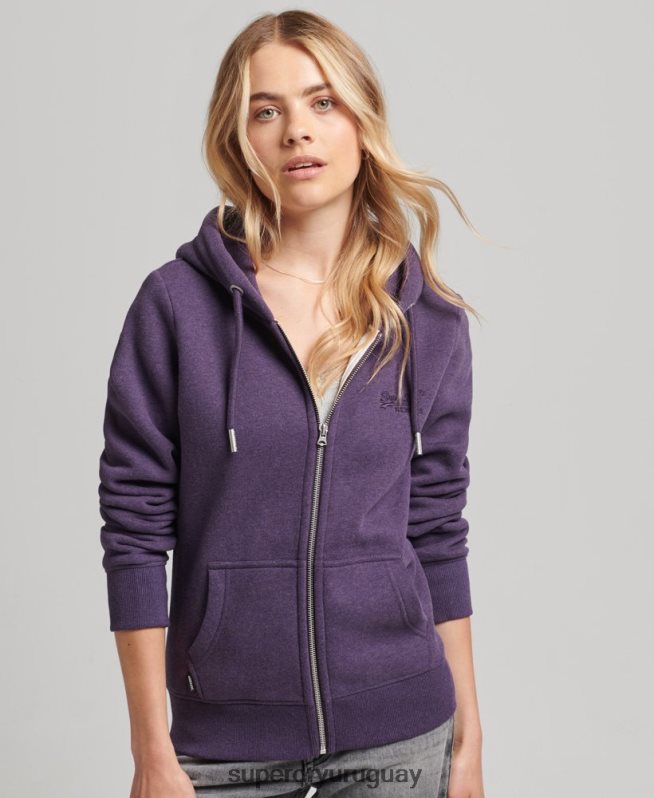 uy Superdry mujer sudadera con cremallera y logo Essential de algodón orgánico púrpura DT2N8Z5930 ropa