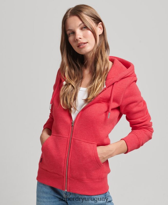 uy Superdry mujer sudadera con cremallera y logo Essential de algodón orgánico rojo DT2N8Z5938 ropa