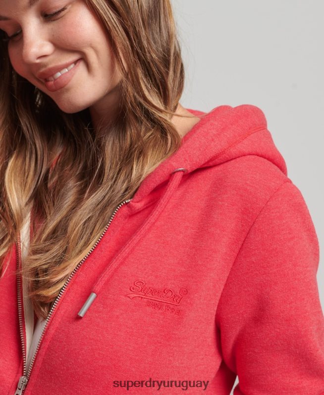 uy Superdry mujer sudadera con cremallera y logo Essential de algodón orgánico rojo DT2N8Z5938 ropa