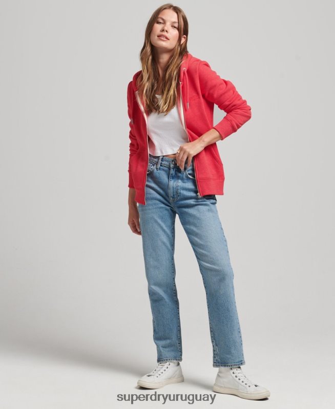 uy Superdry mujer sudadera con cremallera y logo Essential de algodón orgánico rojo DT2N8Z5938 ropa