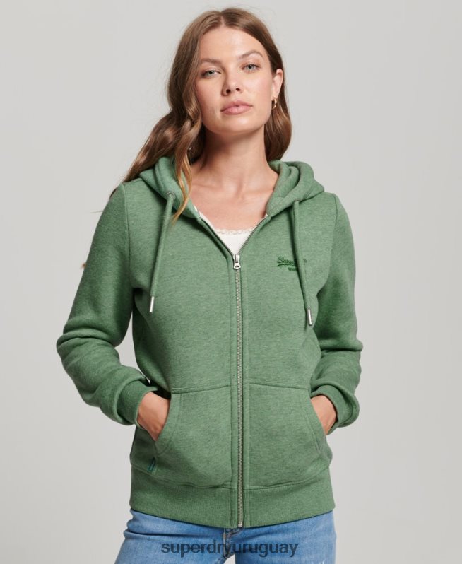 uy Superdry mujer sudadera con cremallera y logo Essential de algodón orgánico verde DT2N8Z5957 ropa