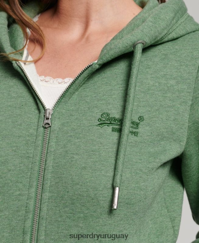 uy Superdry mujer sudadera con cremallera y logo Essential de algodón orgánico verde DT2N8Z5957 ropa