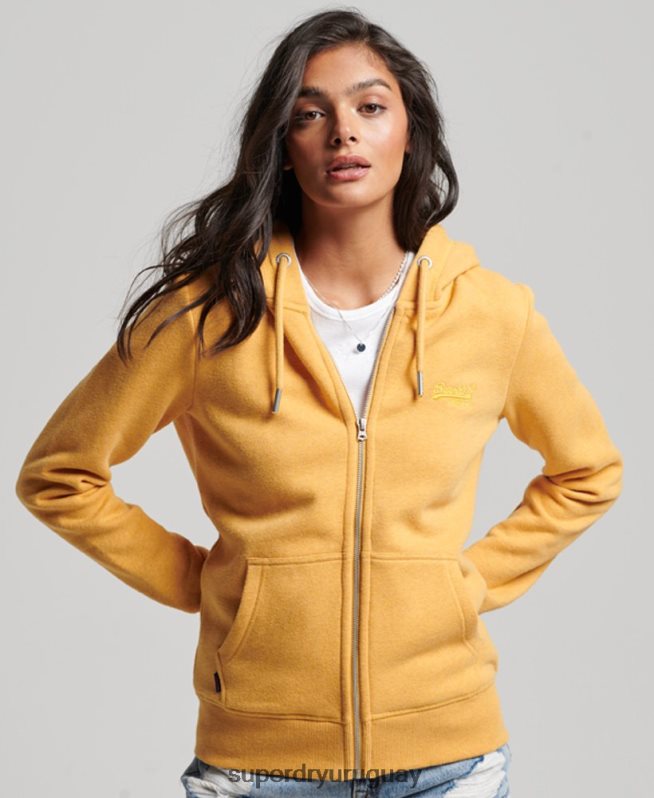 uy Superdry mujer sudadera con cremallera y logo bordado amarillo DT2N8Z3331 ropa