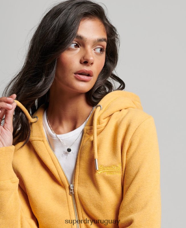 uy Superdry mujer sudadera con cremallera y logo bordado amarillo DT2N8Z3331 ropa