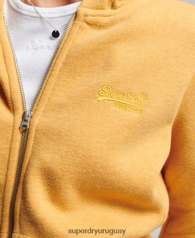 uy Superdry mujer sudadera con cremallera y logo bordado amarillo DT2N8Z3331 ropa