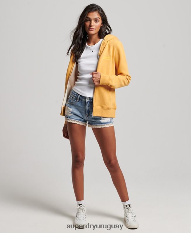uy Superdry mujer sudadera con cremallera y logo bordado amarillo DT2N8Z3331 ropa