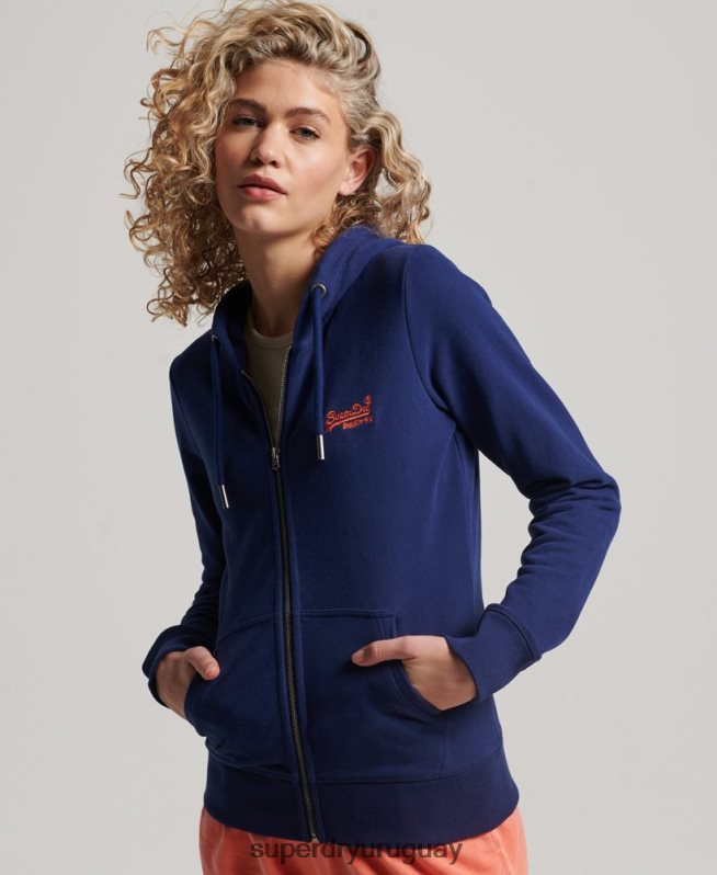 uy Superdry mujer sudadera con cremallera y logo bordado azul DT2N8Z2261 ropa