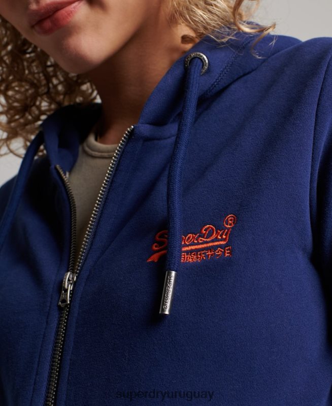 uy Superdry mujer sudadera con cremallera y logo bordado azul DT2N8Z2261 ropa