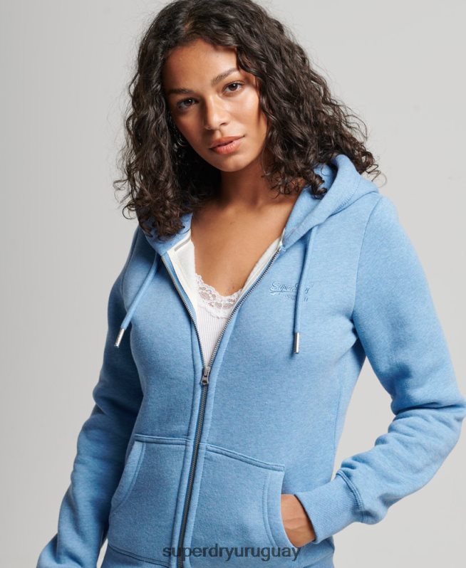 uy Superdry mujer sudadera con cremallera y logo bordado azul DT2N8Z3297 ropa