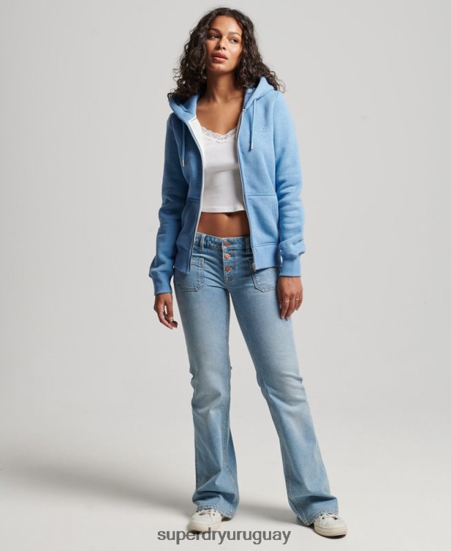uy Superdry mujer sudadera con cremallera y logo bordado azul DT2N8Z3297 ropa