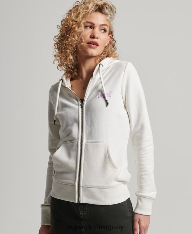 uy Superdry mujer sudadera con cremallera y logo bordado blanco DT2N8Z2244 ropa