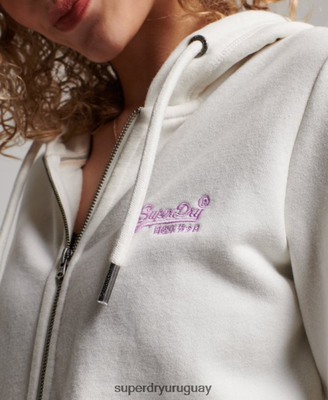 uy Superdry mujer sudadera con cremallera y logo bordado blanco DT2N8Z2244 ropa