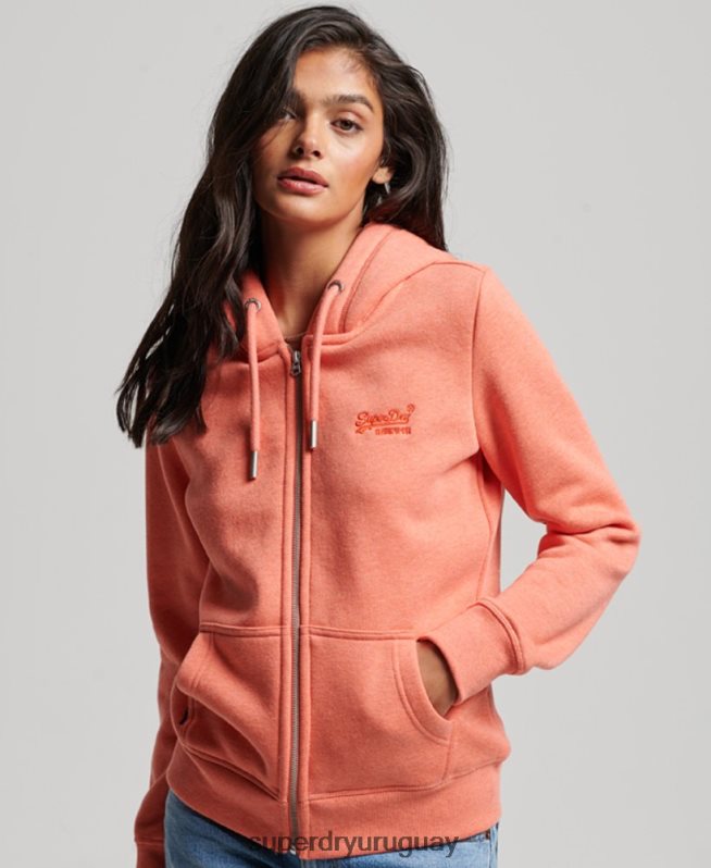 uy Superdry mujer sudadera con cremallera y logo bordado coral DT2N8Z3388 ropa